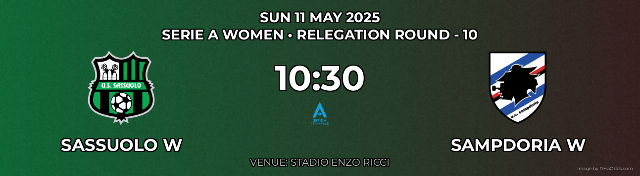 Sassuolo W vs Sampdoria W Prediction match poster for Serie A Women fixture on SUN 11 MAY 2025