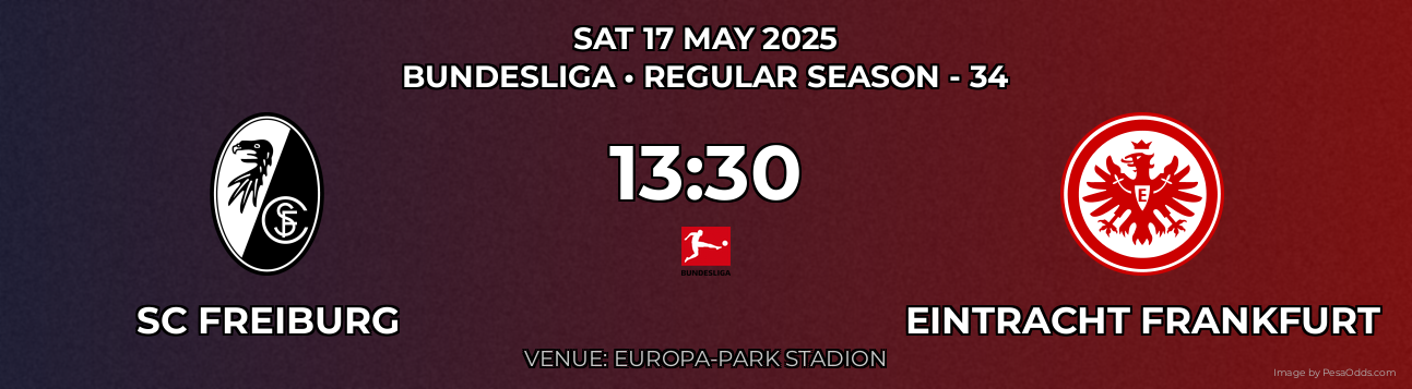 SC Freiburg vs Eintracht Frankfurt Prediction match poster for Bundesliga fixture on SAT 17 MAY 2025