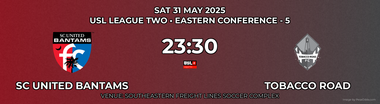 SC United Bantams vs Tobacco Road Prediction match poster for USL League Two fixture on SAT 31 MAY 2025