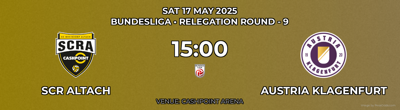 SCR Altach vs Austria Klagenfurt Prediction match poster for Bundesliga fixture on SAT 17 MAY 2025