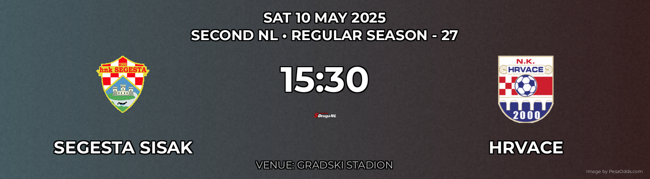 Segesta Sisak vs Hrvace Prediction match poster for Second NL fixture on SAT 10 MAY 2025