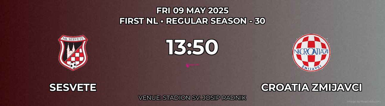 Sesvete vs Croatia Zmijavci Prediction match poster for First NL fixture on FRI 09 MAY 2025
