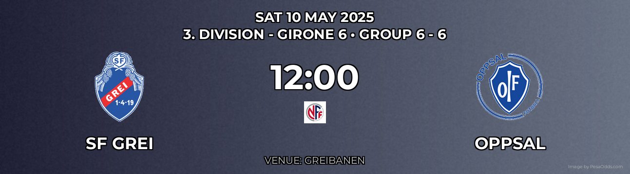 SF Grei vs Oppsal Prediction match poster for 3. Division - Girone 6 fixture on SAT 10 MAY 2025