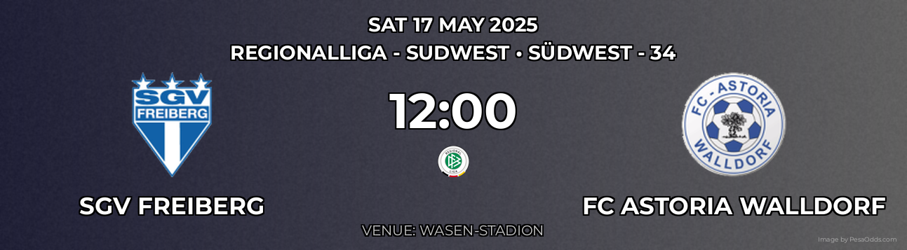 SGV Freiberg vs FC Astoria Walldorf Prediction match poster for Regionalliga - SudWest fixture on SAT 17 MAY 2025