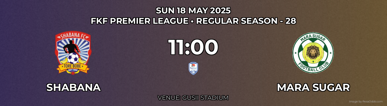 Shabana vs Mara Sugar Prediction match poster for FKF Premier League fixture on SUN 18 MAY 2025