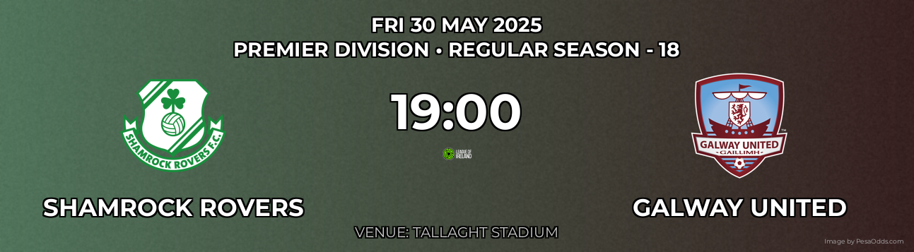Shamrock Rovers vs Galway United Prediction match poster for Premier Division fixture on FRI 30 MAY 2025