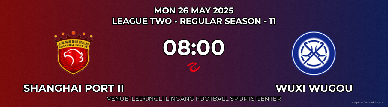 Shanghai Port II vs Wuxi Wugou Prediction match poster for League Two fixture on MON 26 MAY 2025