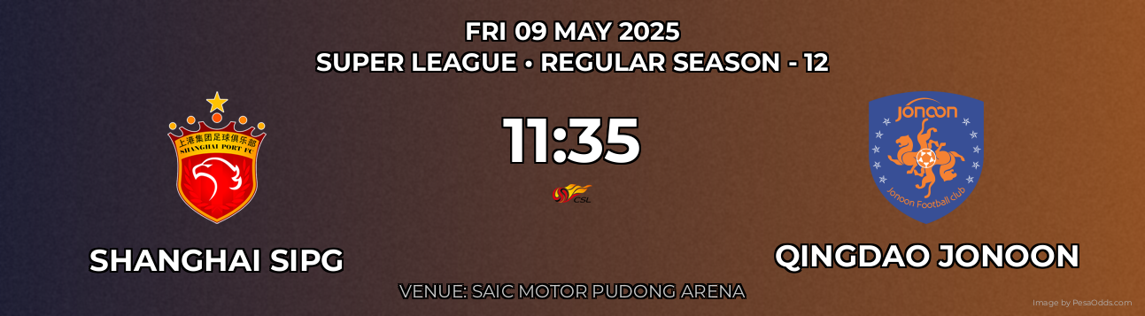 SHANGHAI SIPG vs Qingdao Jonoon Prediction match poster for Super League fixture on FRI 09 MAY 2025