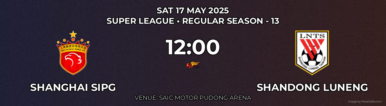SHANGHAI SIPG vs Shandong Luneng Prediction match poster for Super League fixture on SAT 17 MAY 2025