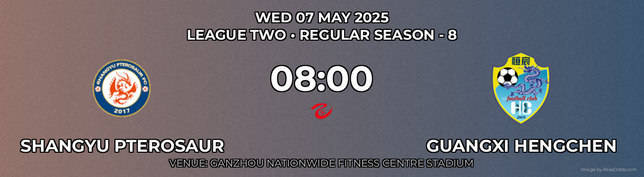 Shangyu Pterosaur vs Guangxi Hengchen Prediction match poster for League Two fixture on WED 07 MAY 2025