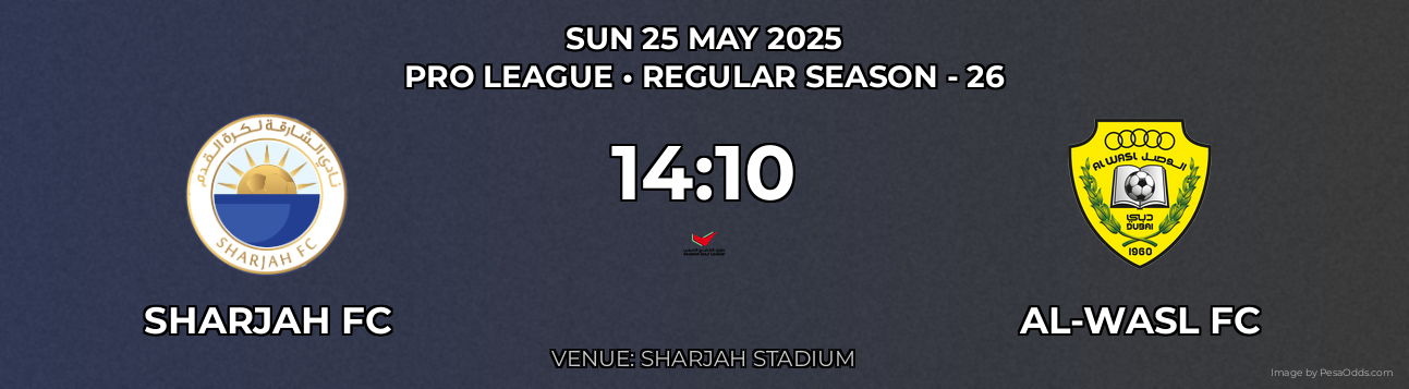 Sharjah FC vs Al-Wasl FC Prediction match poster for Pro League fixture on SUN 25 MAY 2025