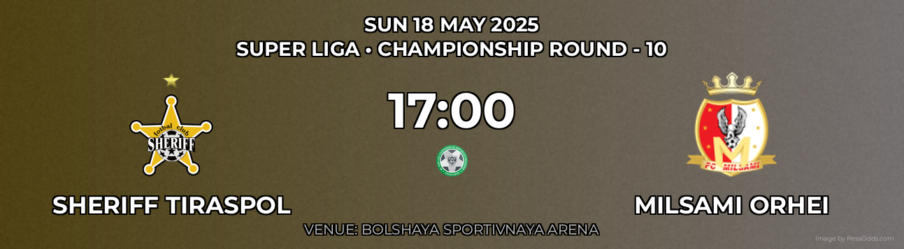 Sheriff Tiraspol vs Milsami Orhei Prediction match poster for Super Liga fixture on SUN 18 MAY 2025