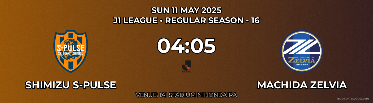 Shimizu S-pulse vs Machida Zelvia Prediction match poster for J1 League fixture on SUN 11 MAY 2025
