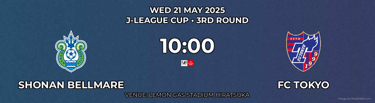 Shonan Bellmare vs FC Tokyo Prediction match poster for J-League Cup fixture on WED 21 MAY 2025