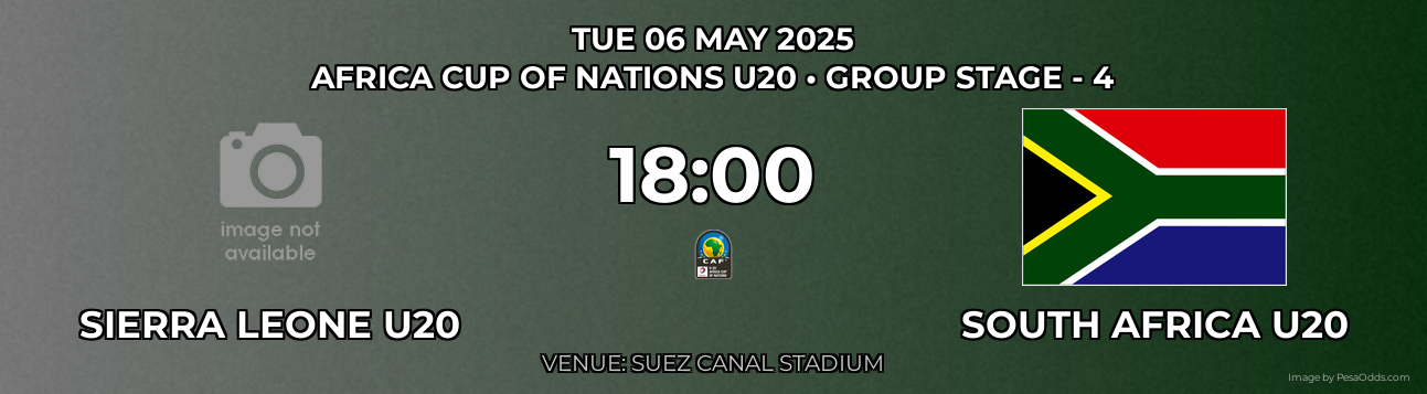 Sierra Leone U20 vs South Africa U20 Prediction match poster for Africa Cup of Nations U20 fixture on TUE 06 MAY 2025