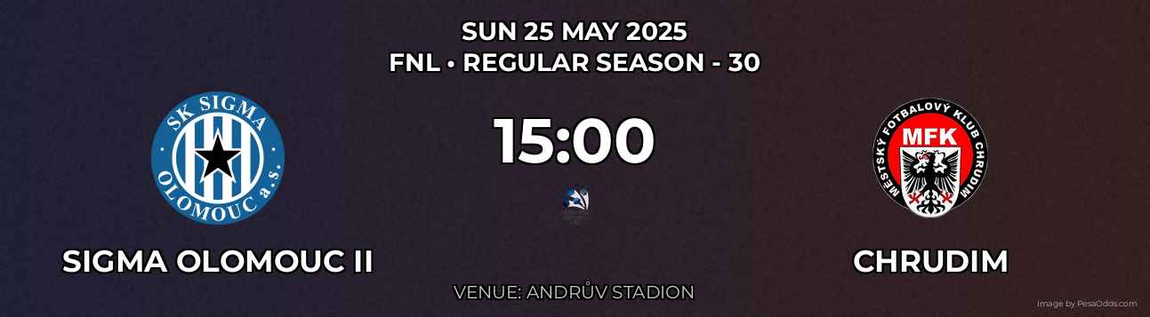 Sigma Olomouc II vs Chrudim Prediction match poster for FNL fixture on SUN 25 MAY 2025