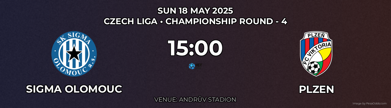 Sigma Olomouc vs Plzen Prediction match poster for Czech Liga fixture on SUN 18 MAY 2025