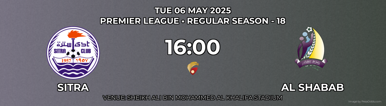 Sitra vs Al Shabab Prediction match poster for Premier League fixture on TUE 06 MAY 2025