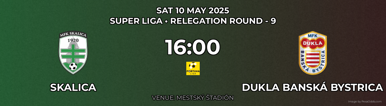 Skalica vs Dukla Banská Bystrica Prediction match poster for Super Liga fixture on SAT 10 MAY 2025