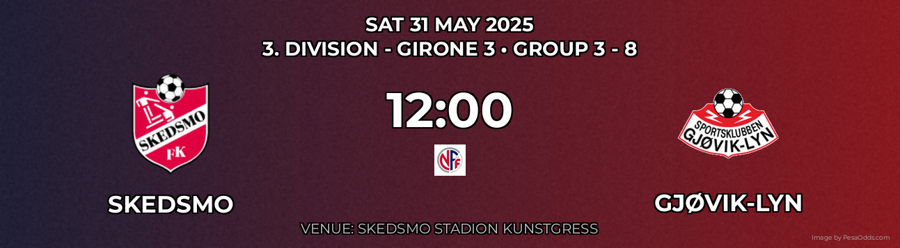 Skedsmo vs Gjøvik-Lyn Prediction match poster for 3. Division - Girone 3 fixture on SAT 31 MAY 2025