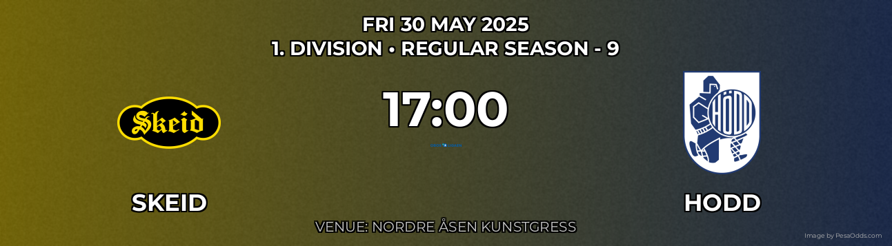 Skeid vs hodd Prediction match poster for 1. Division fixture on FRI 30 MAY 2025