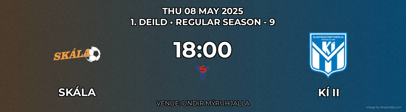 Skála vs KÍ II Prediction match poster for 1. Deild fixture on THU 08 MAY 2025