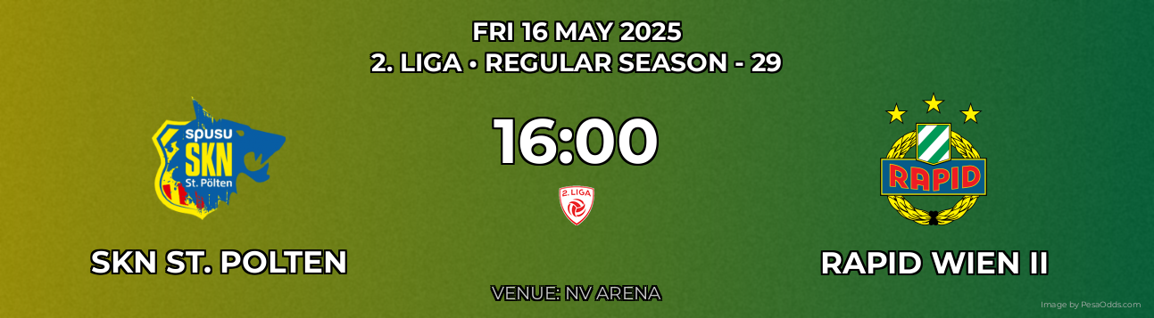 SKN ST. Polten vs Rapid Wien II Prediction match poster for 2. Liga fixture on FRI 16 MAY 2025