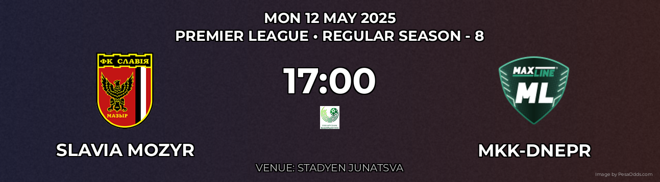 Slavia Mozyr vs MKK-Dnepr Prediction match poster for Premier League fixture on MON 12 MAY 2025