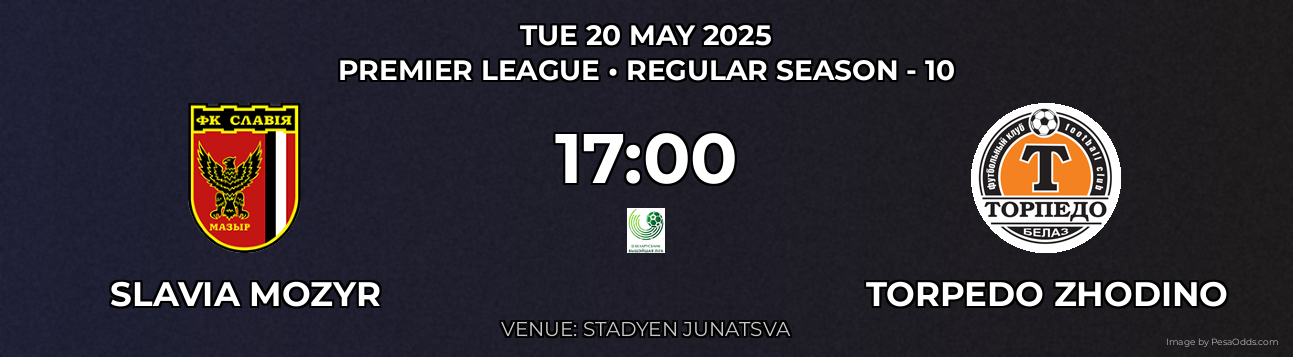 Slavia Mozyr vs Torpedo Zhodino Prediction match poster for Premier League fixture on TUE 20 MAY 2025
