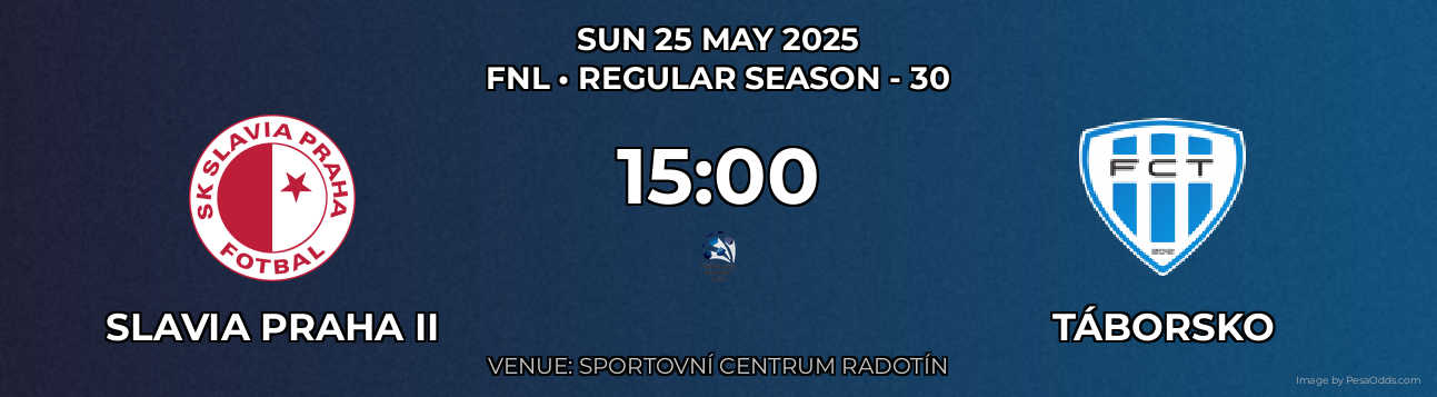 Slavia Praha II vs Táborsko Prediction match poster for FNL fixture on SUN 25 MAY 2025