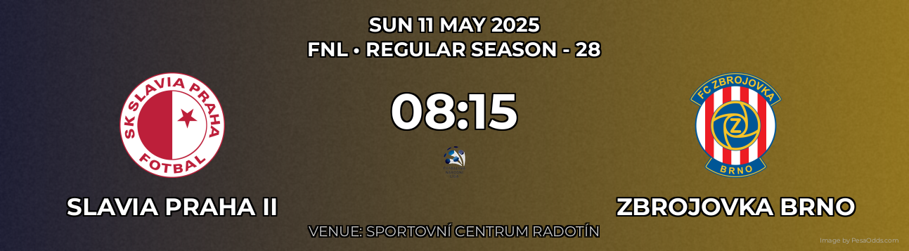 Slavia Praha II vs Zbrojovka Brno Prediction match poster for FNL fixture on SUN 11 MAY 2025