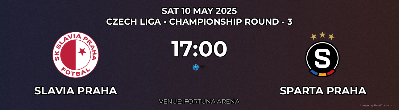 Slavia Praha vs Sparta Praha Prediction match poster for Czech Liga fixture on SAT 10 MAY 2025
