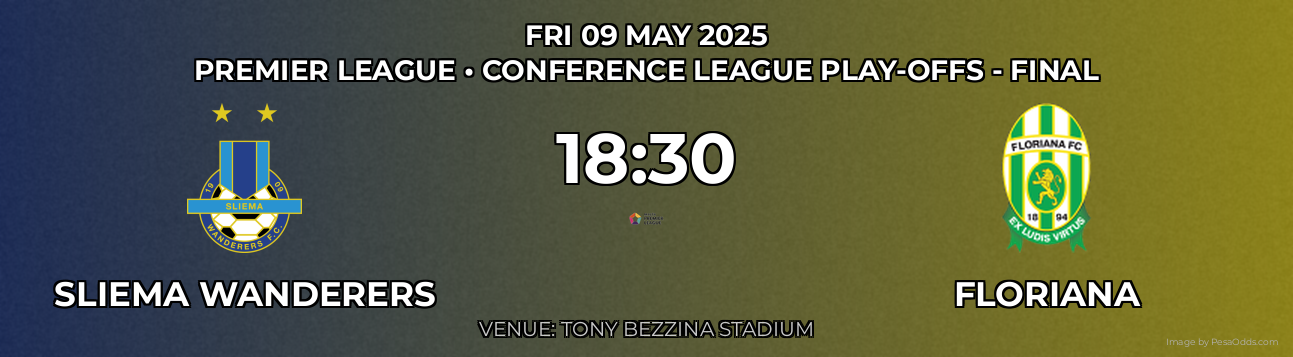 Sliema Wanderers vs Floriana Prediction match poster for Premier League fixture on FRI 09 MAY 2025