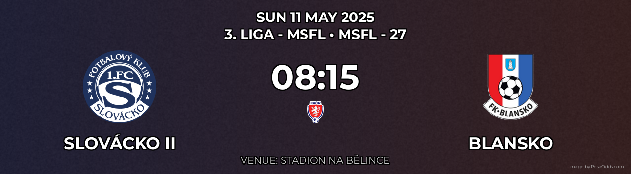 Slovácko II vs Blansko Prediction match poster for 3. liga - MSFL fixture on SUN 11 MAY 2025