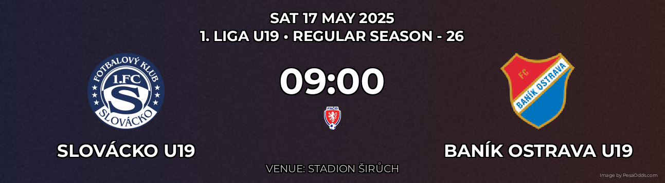 Slovácko U19 vs Baník Ostrava U19 Prediction match poster for 1. Liga U19 fixture on SAT 17 MAY 2025