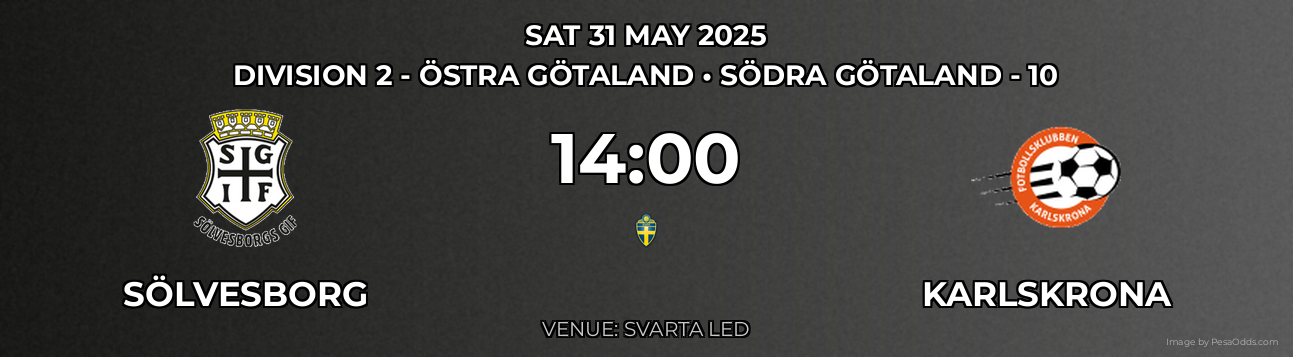 Sölvesborg vs Karlskrona Prediction match poster for Division 2 - Östra Götaland fixture on SAT 31 MAY 2025