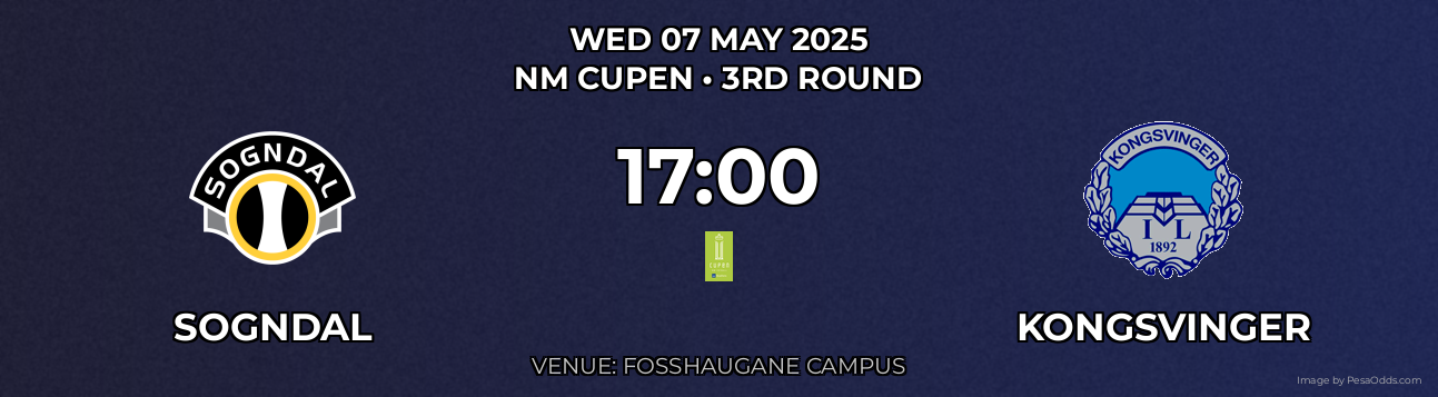 Sogndal vs Kongsvinger Prediction match poster for NM Cupen fixture on WED 07 MAY 2025