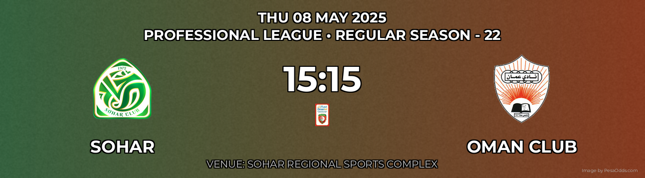 Sohar vs Oman Club Prediction match poster for Professional League fixture on THU 08 MAY 2025