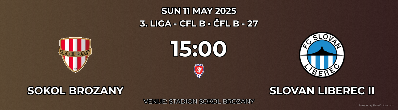 Sokol Brozany vs Slovan Liberec II Prediction match poster for 3. liga - CFL B fixture on SUN 11 MAY 2025