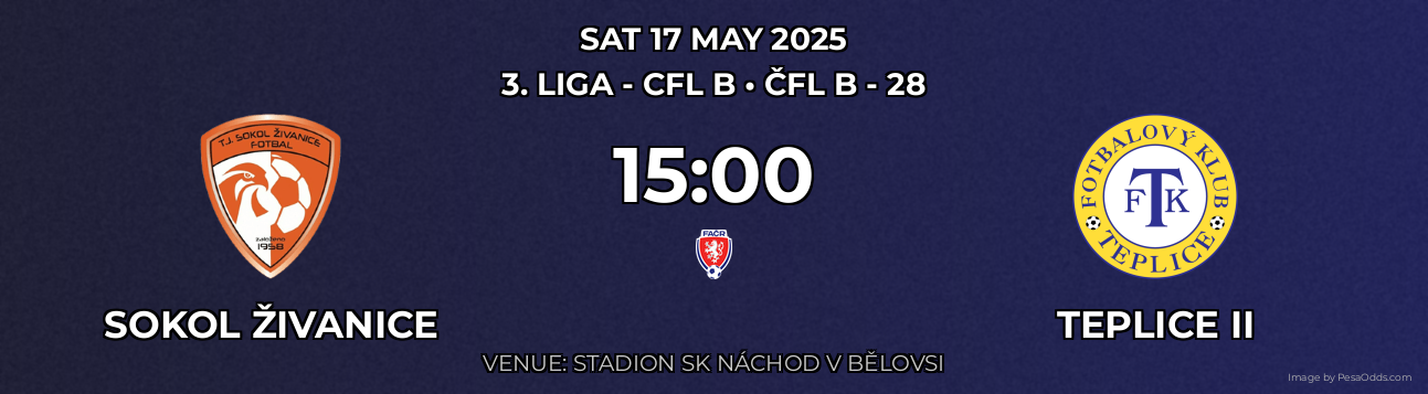 Sokol Živanice vs Teplice II Prediction match poster for 3. liga - CFL B fixture on SAT 17 MAY 2025