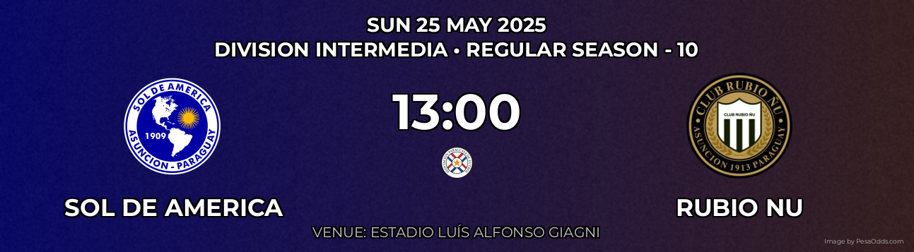 SOL DE America vs Rubio NU Prediction match poster for Division Intermedia fixture on SUN 25 MAY 2025
