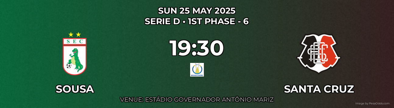 Sousa vs Santa Cruz Prediction match poster for Serie D fixture on SUN 25 MAY 2025