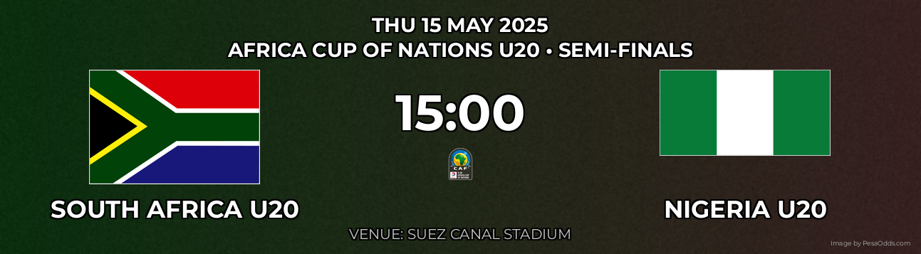 South Africa U20 vs Nigeria U20 Prediction match poster for Africa Cup of Nations U20 fixture on THU 15 MAY 2025