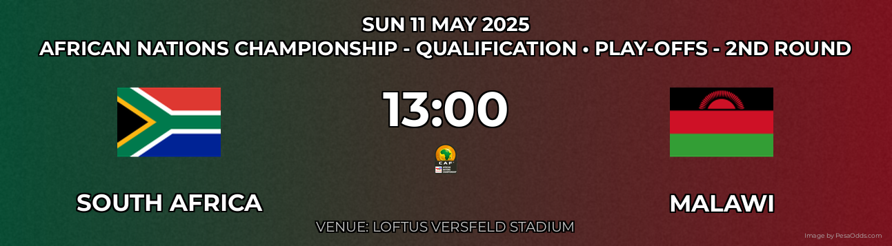 South Africa vs Malawi Prediction match poster for African Nations Championship - Qualification fixture on SUN 11 MAY 2025