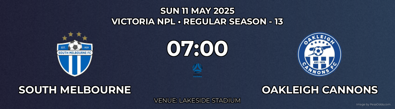 South Melbourne vs Oakleigh Cannons Prediction match poster for Victoria NPL fixture on SUN 11 MAY 2025