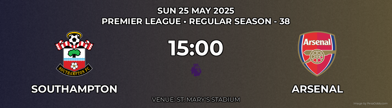 Southampton vs Arsenal Prediction match poster for Premier League fixture on SUN 25 MAY 2025