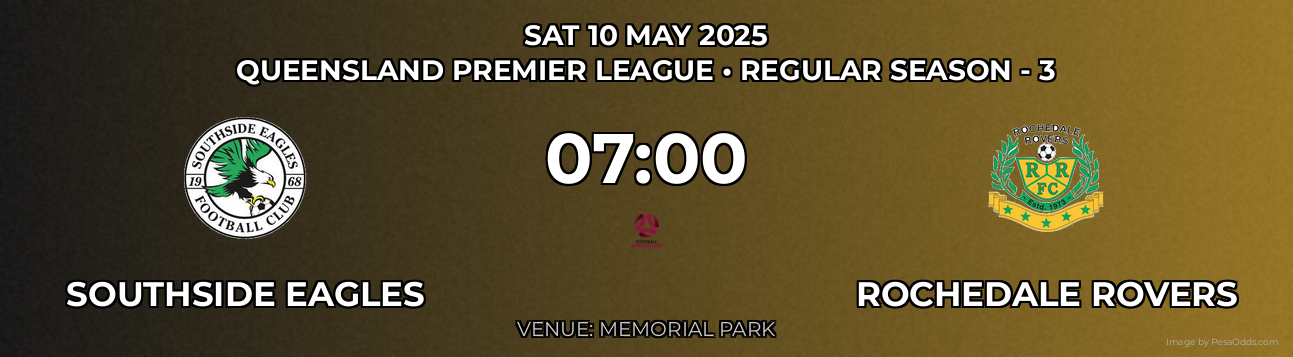 Southside Eagles vs Rochedale Rovers Prediction match poster for Queensland Premier League fixture on SAT 10 MAY 2025