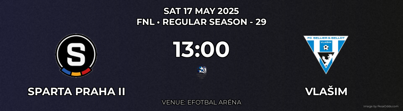 Sparta Praha II vs Vlašim Prediction match poster for FNL fixture on SAT 17 MAY 2025