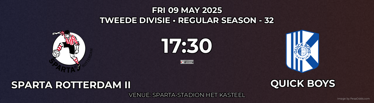 Sparta Rotterdam II vs Quick Boys Prediction match poster for Tweede Divisie fixture on FRI 09 MAY 2025