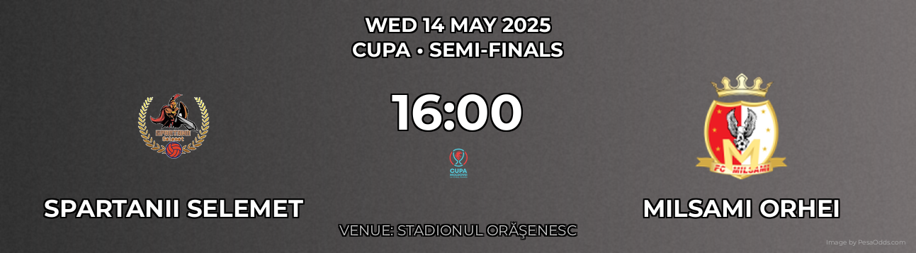 Spartanii Selemet vs Milsami Orhei Prediction match poster for Cupa fixture on WED 14 MAY 2025